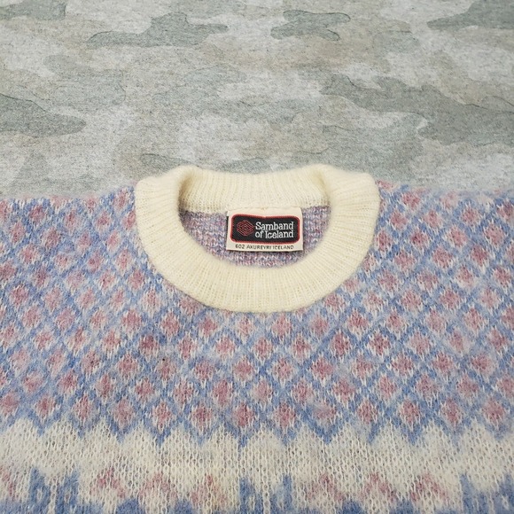 VTG Samband Of Iceland Sweater Women Large Beige Pullover Wool Fair Isles Nordic - Picture 3 of 10